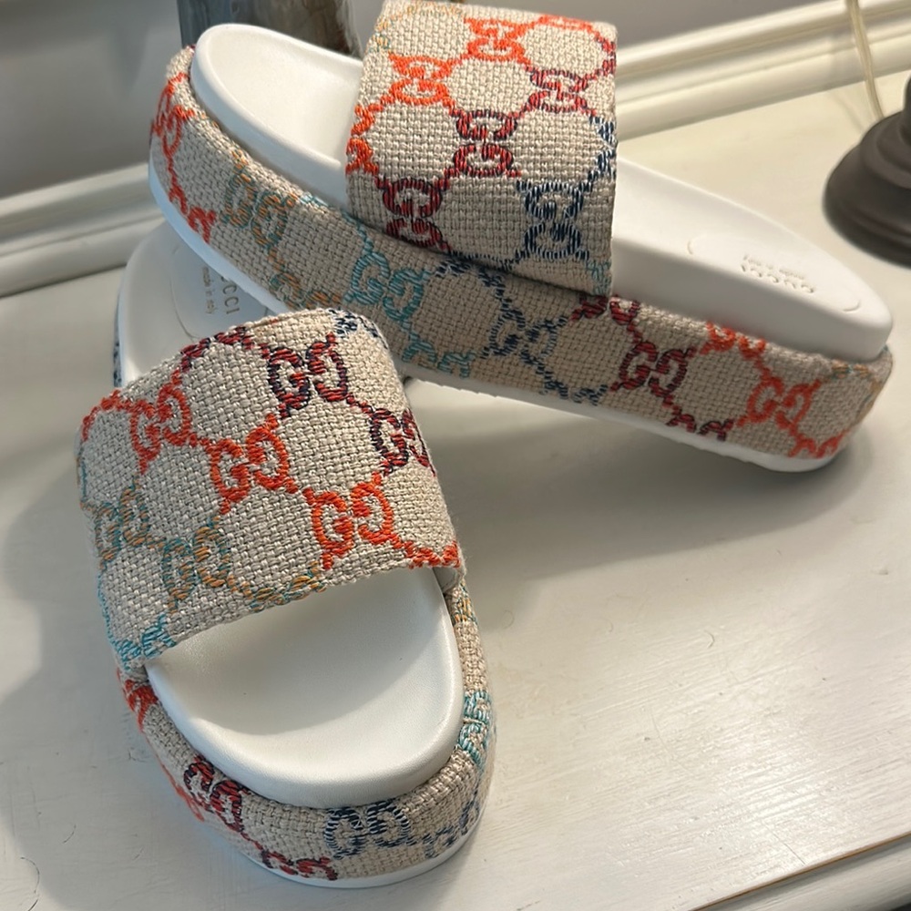 Nwob Authentic Gucci Multi Colored Platform Slide… - image 1